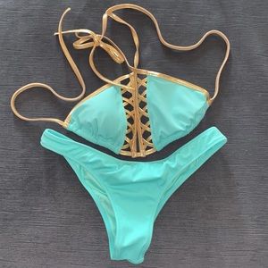 Victoria Secret Teal & Gold two piece swimsuit